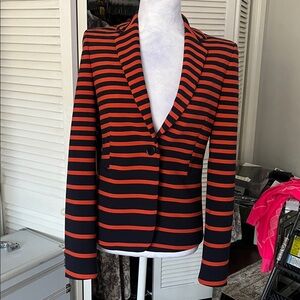 Akris Punto Blazer Jacket Heavyweight Coat Button Down Striped Orange Blue US 12